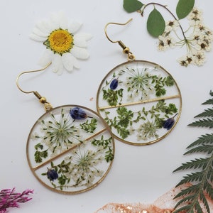 Handmade real pressed flower and plant earrings | gardener gift | botanical jewelry