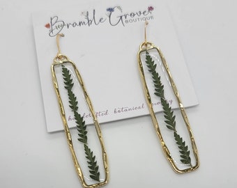 Handmade real fern simple modern gold earrings | botanical jewelry | woodland accessories | gardener gift