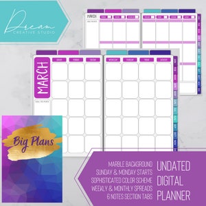 Undated Digital planner - Jewel Tones - Sunday & Monday Starts - iPad planner - GoodNotes - Monthly Weekly Spreads