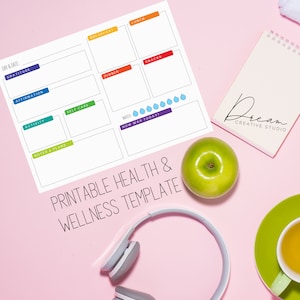 Printable Daily Food Diary Template - Wellness Journal - Affirmations, Self Care, Activity - Phit N Phat 24 Hour Plan - Water Tracking