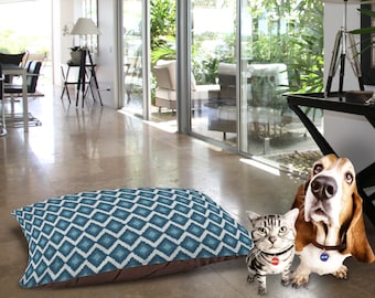 Blue and gray Ikat patterned dog bed,,geometric dog bed,Pet bed,pet cushion,dog beds,outdoor dog bed,washable dog bed,fleece dog cushion