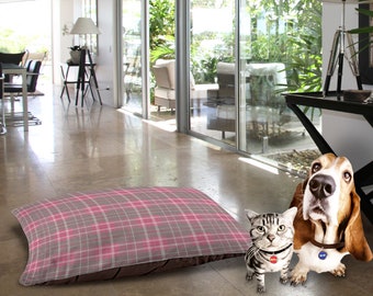 Pink plaid Dog bed,Pet cushion,dog pillow bed,modern dog bed,outdoor dog bed,washable dog bed,gray and pink pink dog bed