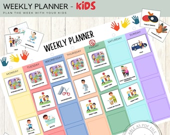 Planificador semanal para niños, Planificador semanal PDF, Planificador semanal imprimible, Planificador digital, Descarga del planificador semanal, Calendario semanal para niños