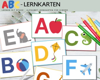 ABC Lernkarten PDF, Buchstaben lernen, ABC Karten, Alphabet Lernkarten, Abc Printable, Alphabet lernen für Kinder, Buchstabenkarten