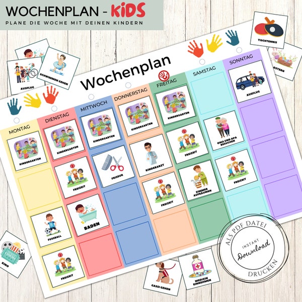 Wochenplan für Kinder PDF, Tagesplan, Aufgabenplaner für Kinder, Wöchentliche Aktivitäten, Digital zum drucken download, Montessori