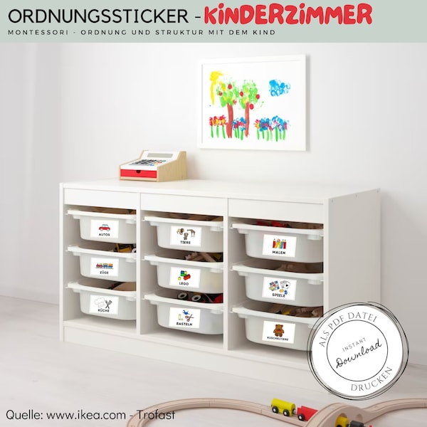 Ordnungssticker Kinderzimmer PDF, Möbelaufkleber, Montessori, Spielzeug Aufbewahrung, Ordnung Aufkleber Kinder, Ordnungsboxen Aufkleber