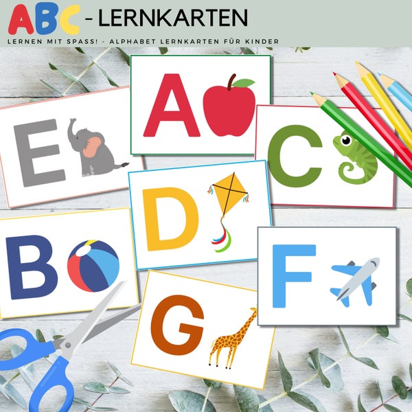 ABC learning cards PDF, learn letters, ABC cards, alphabet learning cards, ABC printable, learning alphabet for children, letter cards