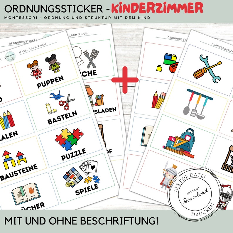 Ordnungssticker Kinderzimmer PDF Möbelaufkleber Montessori - Etsy