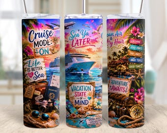 Tropisk kryssning tumbler wrap, semester PNG, smal tumbler design (digital nedladdning)
