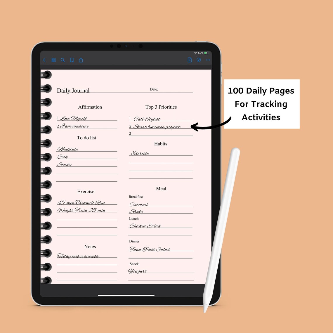 Daily Digital Journal Pages for Goodnotes Lady Boss Themed Etsy