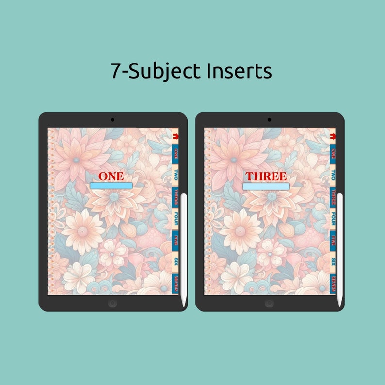 Floral Themed, Digital Lined Note Taking, Subject Notebook, 186 Pages ...