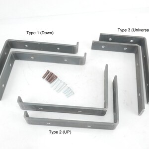 Puede incluir: Conjunto de seis soportes de estanter&iacute;a de metal en tres estilos diferentes. Dos soportes est&aacute;n etiquetados como "Tipo 1 (Down)", dos como "Tipo 2 (UP)" y dos como "Tipo 3 (Universal, No Lip)".