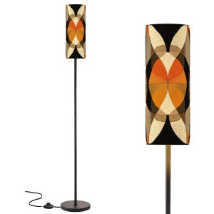 Mid Century Modern Floor Lamp: Orange Abstract Lampshade, Boho Lighting