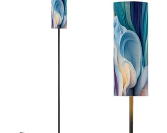 Lámpara de pie moderna: pantalla de arte abstracto, base de metal negro