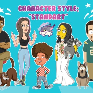 Portret in cartoonstijl, gepersonaliseerde kunst, vaderdagcadeau, familiecadeau, portret op maat