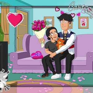 Paarporträt im Cartoon-Stil, Paargeschenk, Familiengeschenk, Jubiläumsgeschenk