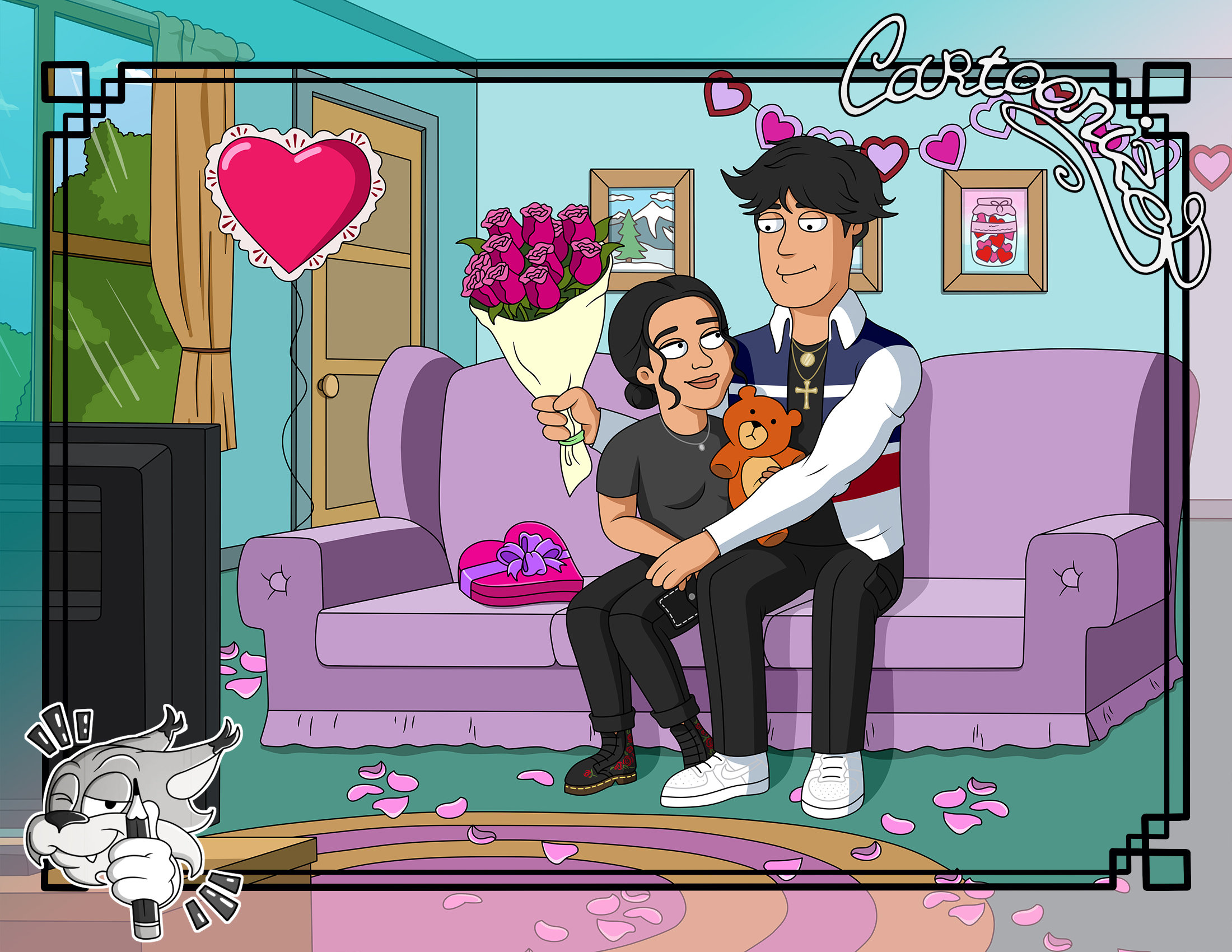 Portrait for couple in cartoon style, couple gift, family gift, anniversary gift