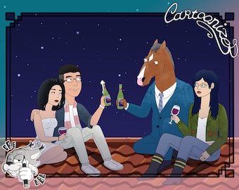 Portrait for couple in cartoon style, couple gift, family gift, anniversary gift, custom portrait