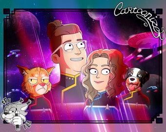 Portrait in cartoon style, personalized art, anniversary gift, family gift, custom portrait