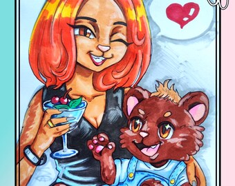 Portrait in cartoon style, personalized art, anniversary gift, family gift, custom portrait, furry portrait, marker portrait