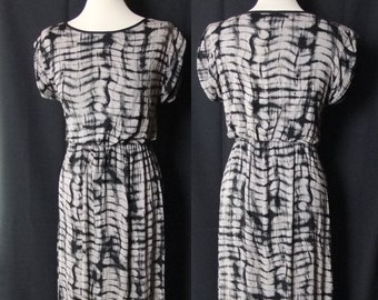 UK 8 Bust 34" Boho Long Black Taupe Tie Dye VAGABOND Dress 1970s Hippy Retro