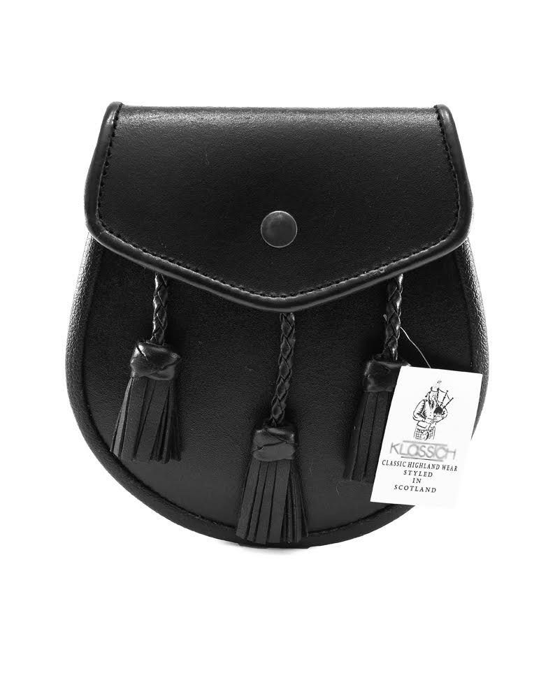 Black Celtic Leather Sporran 3 Tassels with Chain Belt