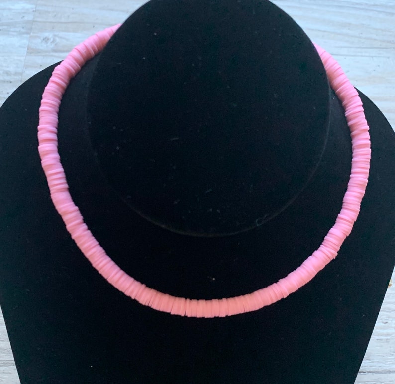 Dusty Rose Pink Clay Bead Choker Necklace