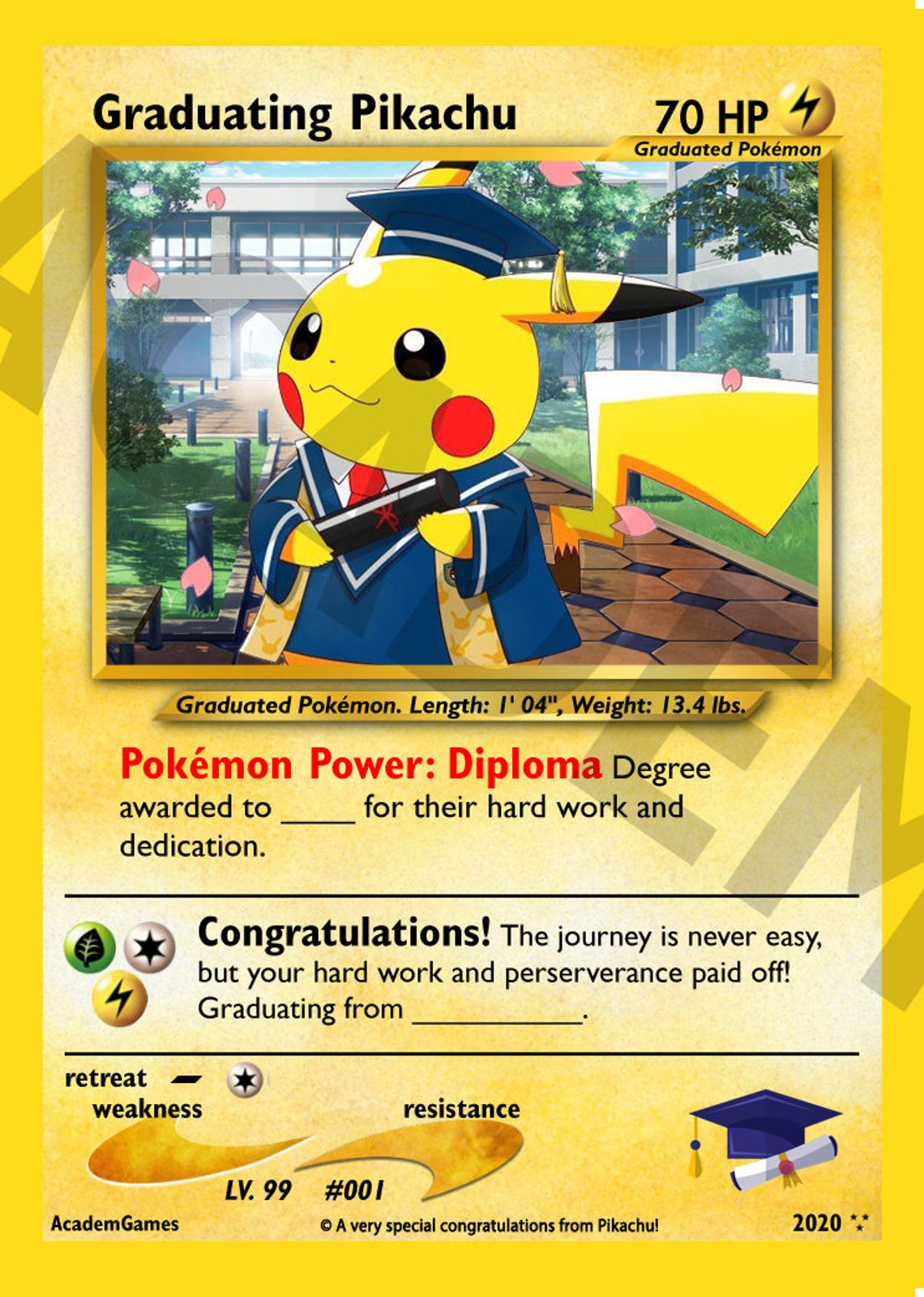 Personalized Graduation Pikachu Nonholo Custom Orica Pokemon Etsy