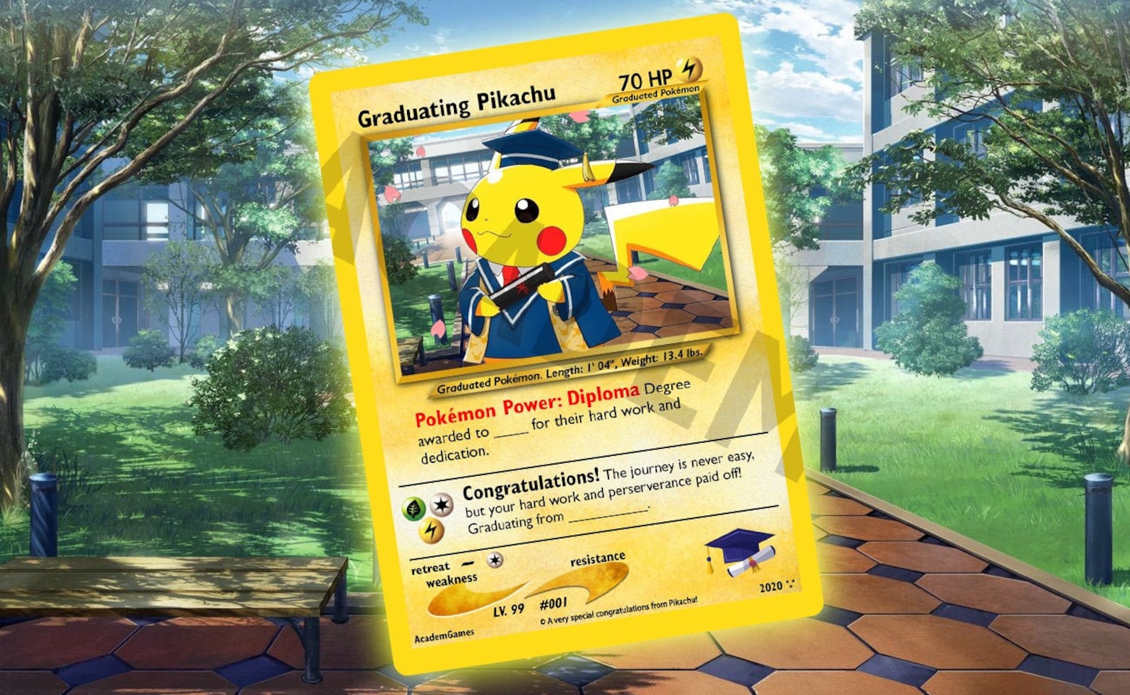 Personalized Graduation Pikachu Non-holo Custom Orica Pokemon - Etsy
