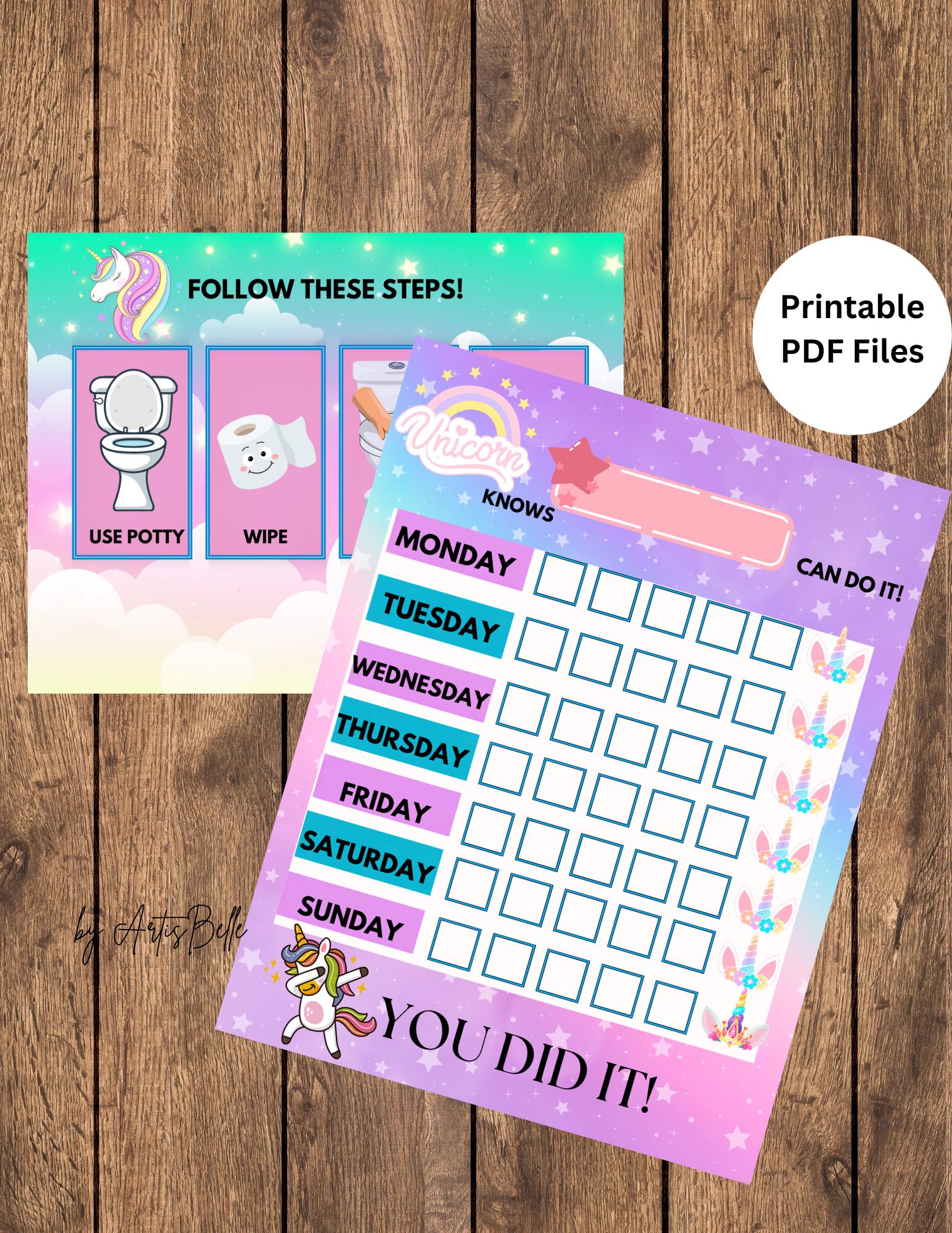 Printable Potty Chart With Potty Instructions, Unicorn Knows You Can Do ...