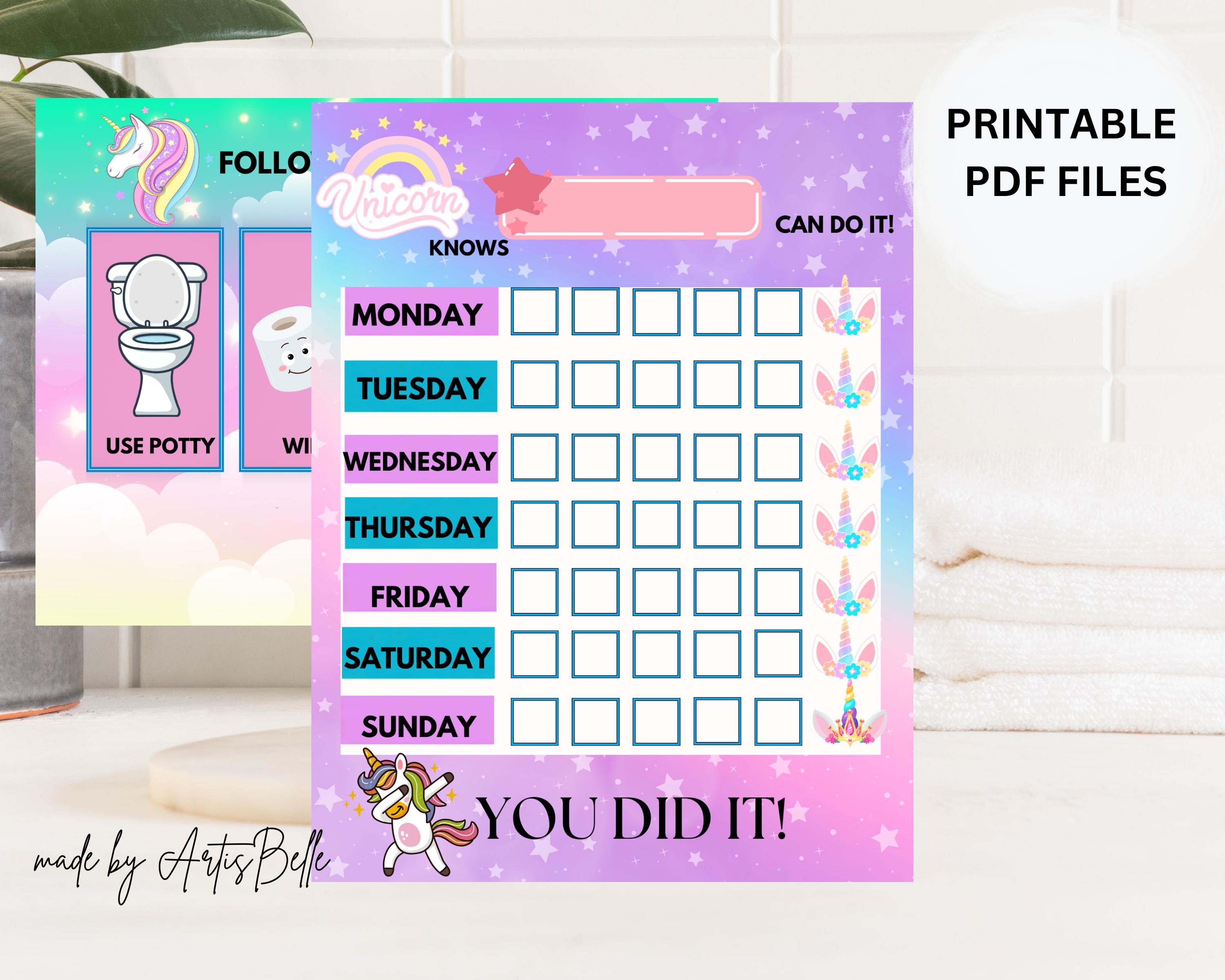 Printable Potty Chart With Potty Instructions, Unicorn Knows You Can Do ...