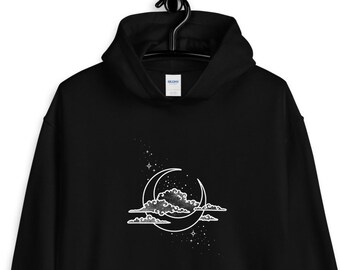 Crescent Moon in cloudy night sky with stars Hoodie, Sweatshirt, Pullover, Unisex