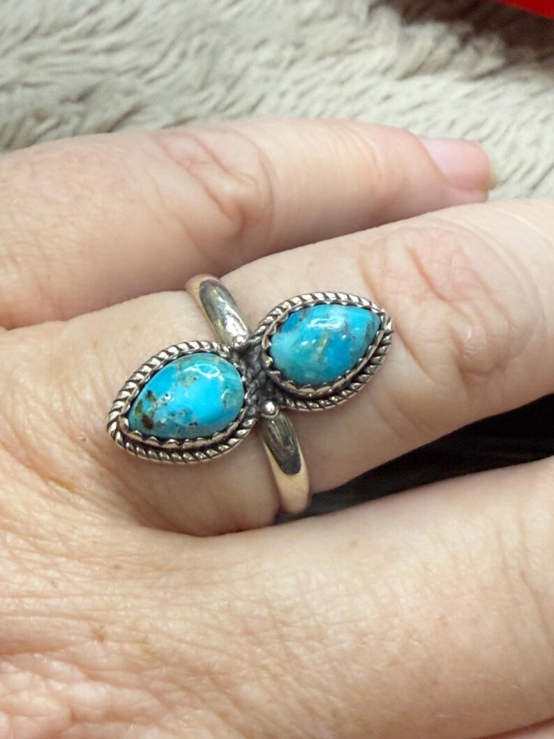 Double Sleeping Beauty Turquoise Sterling Silver Ring Size 9 - Etsy