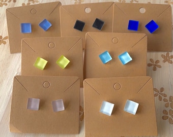 Italian square glass stud earrings.