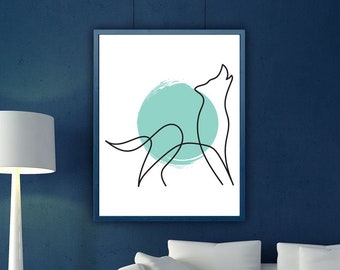 Green Dog Line Art Print for Instant Download, Minimalist digital Printable Wall Art, Digital Art Print, Modern Wall Art