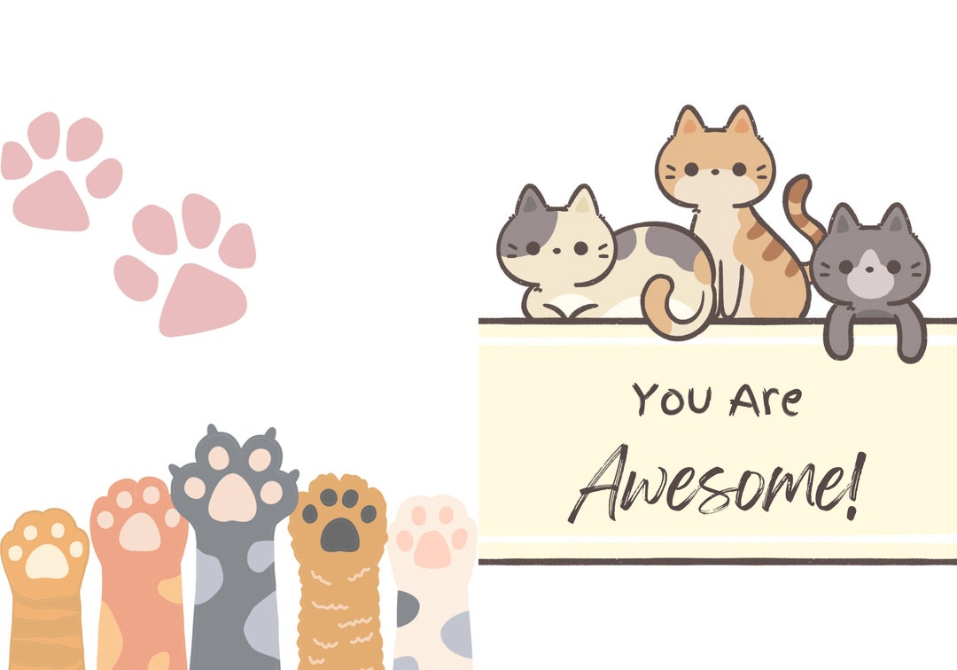 Printable Cat You Are Awesome Card, Digital Download Card, Printable ...