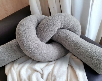 Boucle Knot Pillow in Huge Pretzel shape, Unique decorative back support snuggle tie cushion, Love Accent body pillow for Birthday gift