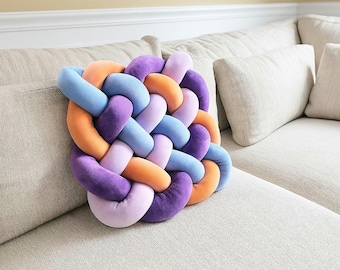 Braided Square Knot Pillow is 16 x 16 inches • Custom color mix Floor mat • Accent for kids room • Decorative floor pad seating cushion