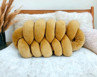 Knot Pillow in Cocoon shape is 17 x 9 x 4 inches, Back support cushion, lumbar decorative accent pillow, Trendy conversation starter