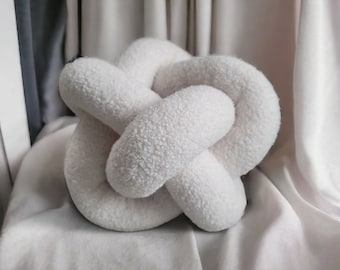 Boucle Knot Pillow, Button Cushion, Scandinavian Decor, Made in USA
