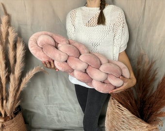 Handmade Braided Bolster Pillow • Plush Knot Cushion, Back Support