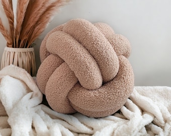 Handmade Boucle Knot Pillow, Ball Shape, Nautical Decor