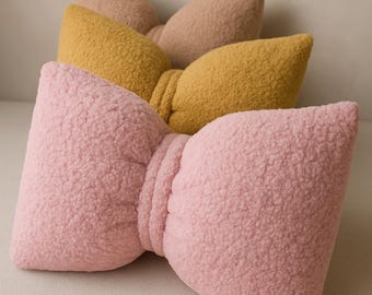 Boucle Bow Tie Knot Pillow | Soft & Cozy Coquette Decorative Accent | Available in 7 Colors | 15 x 7 Inches