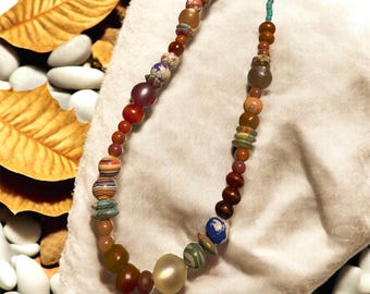 SEDIMENT | Eclectic Mixed Bead Statement Necklace with Agate & Jasper - Handmade in Ireland