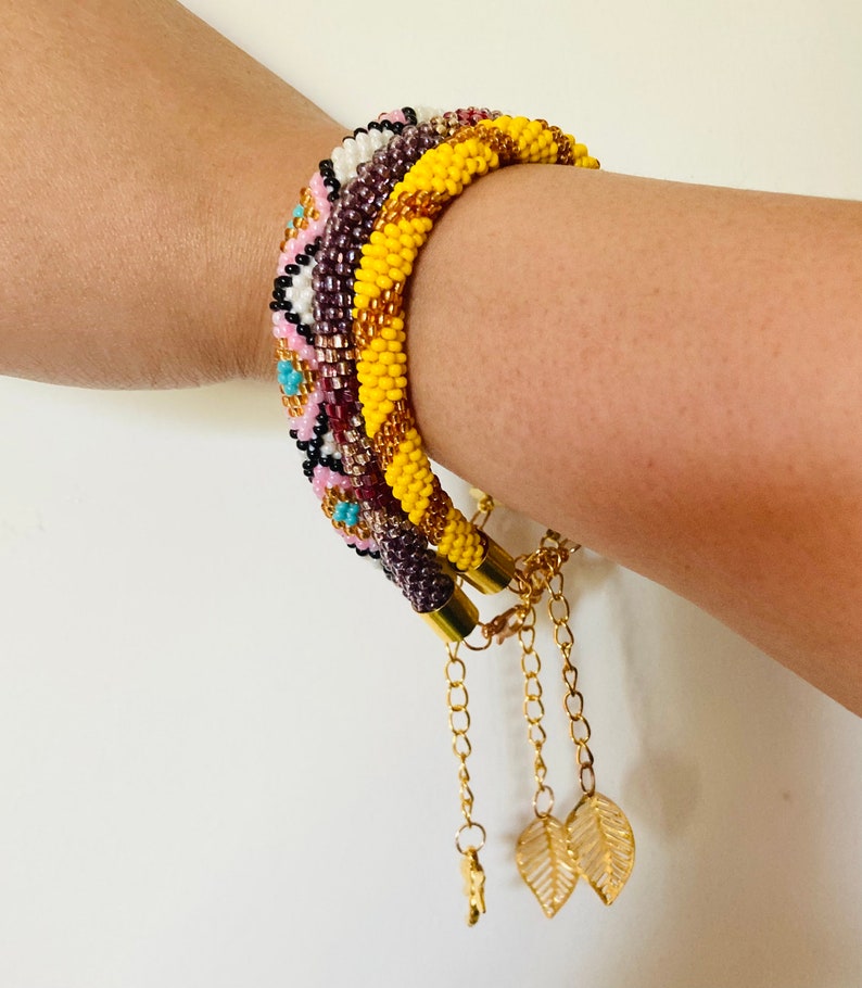 Melly Bracelet yellow seed bead bracelet beaded crochet bracelet boho bracelet stackable bracelet sustainable jewelry