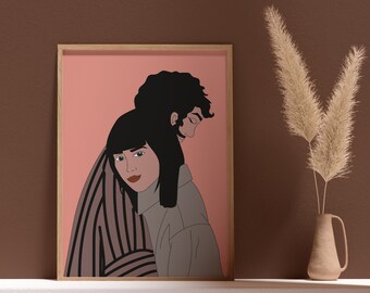 Illustration of a loving couple for wall decoration