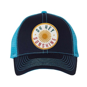 Women&#39;s Trucker Hat- Low Profile, Grey Baseball Hat-  Oh Hey Sunshine Embroidered Patch Trucker Hat