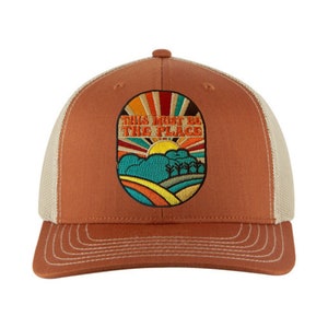 Trucker Hat- "This Must Be The Place" Embroidered Patch Hat- Dark Orange-Unisex