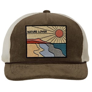 Nature Lover Corduroy Trucker Hat- Corduroy Hat- Embroidered Patch Womens Hat