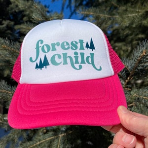 Forest Child Trucker Hat- Hot Pink/White Kids Trucker Hat-  Kids Snapback Cap